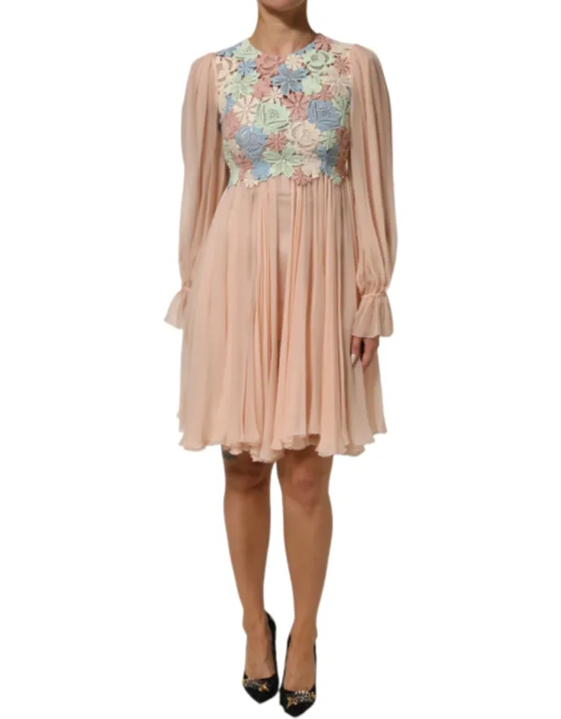Floral Embroidery Pleated A-line Dress