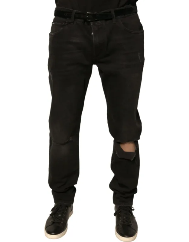 Ripped Logo Cotton Skinny Denim Jeans