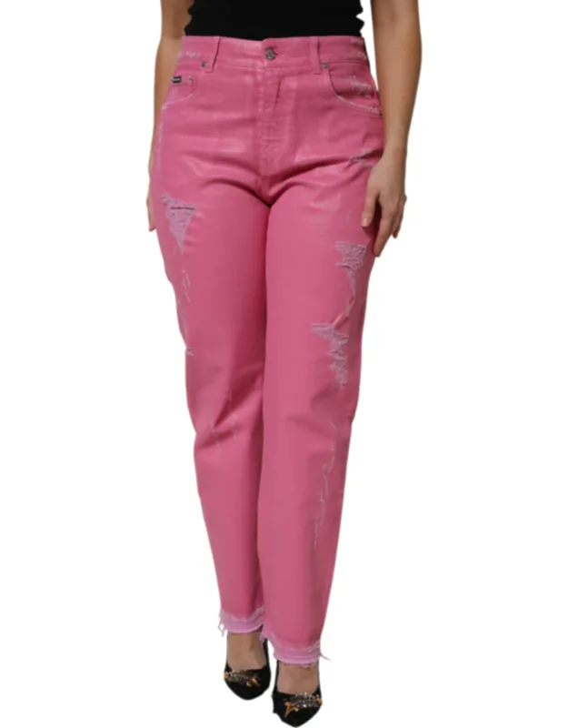 Tattered Mid Waist Tapered Denim Jeans