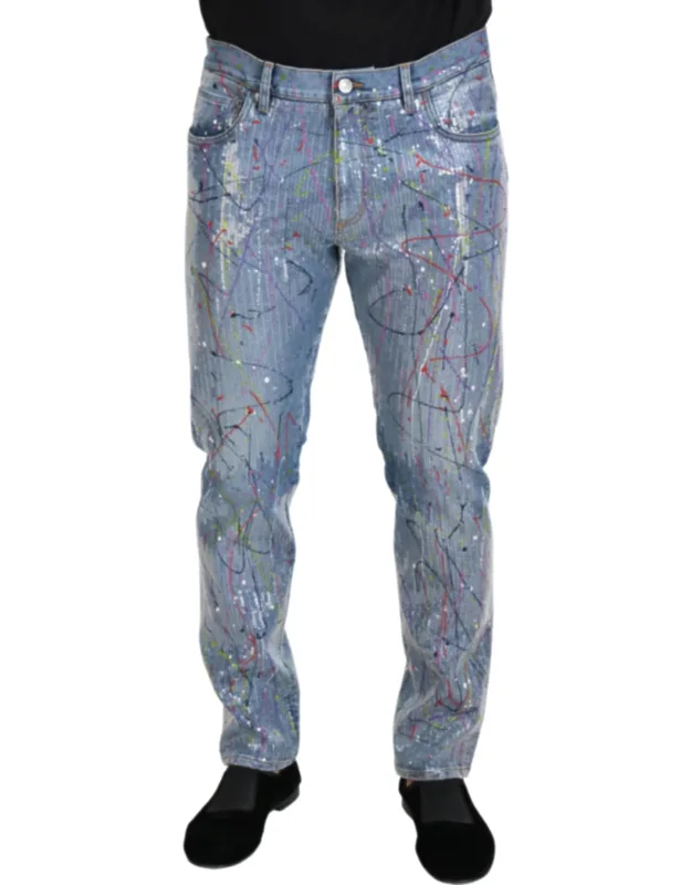 Cotton Splash Print Denim Jeans