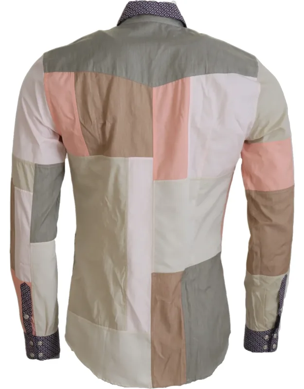 Multicolor Cotton Patchwork Slim Shirt