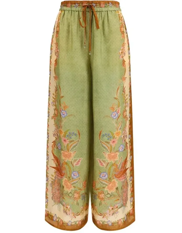 Multicolor Silk Casual Pants