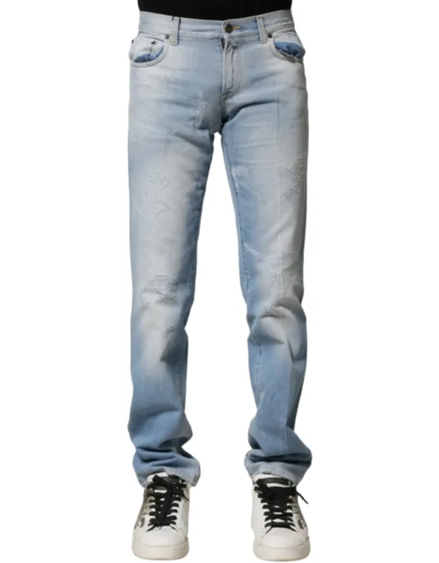 Light Blue Washed Straight Fit Denim Jeans