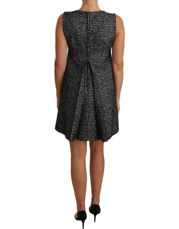 Houndstooth Floral Appliqué Shift Mini Dress