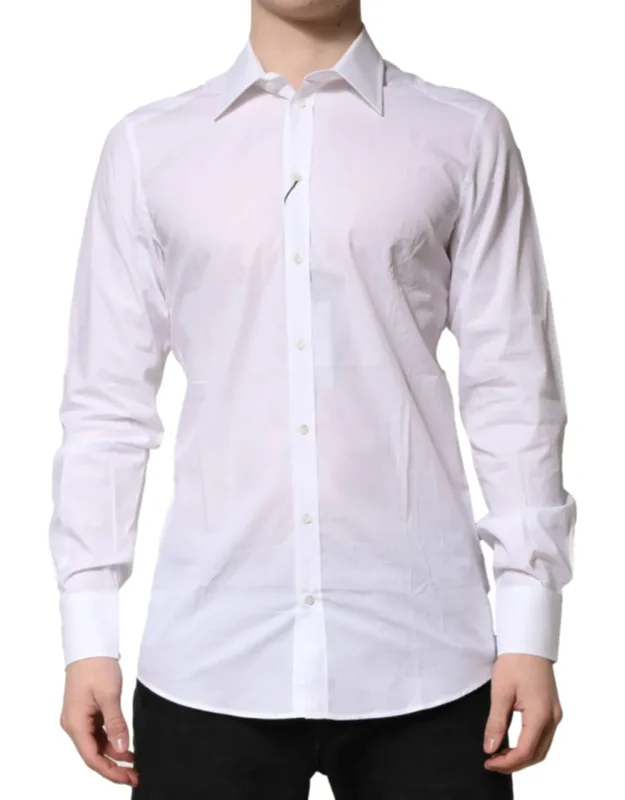 White Cotton Long Sleeve Gold Formal Shirt