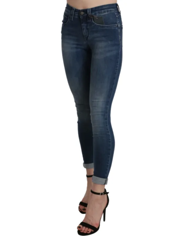 Washed High Waist Skinny Cropped Cotton Jeans
