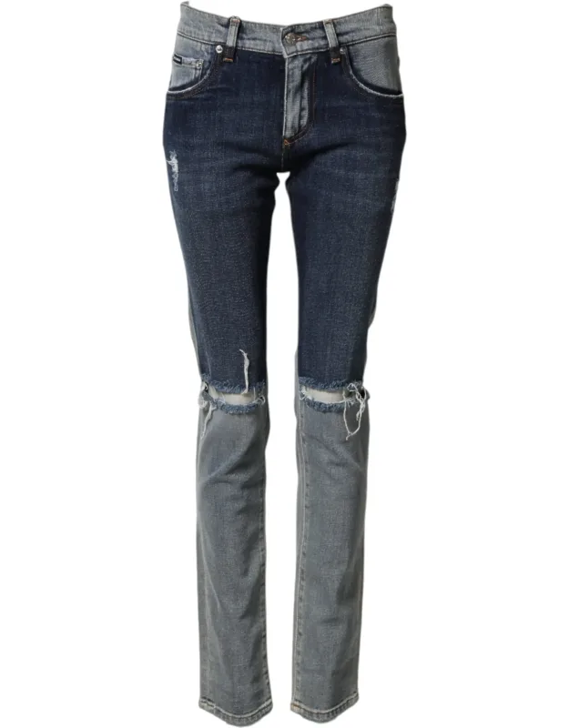 Two Tone Cotton Skinny Denim Jeans
