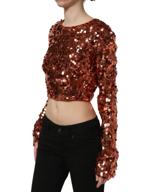 Sequined Long Sleeve Crop Blouse Top