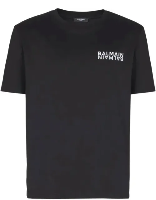 Balmain Black Cotton T-shirt - Round Neck, Contrast Logo Print