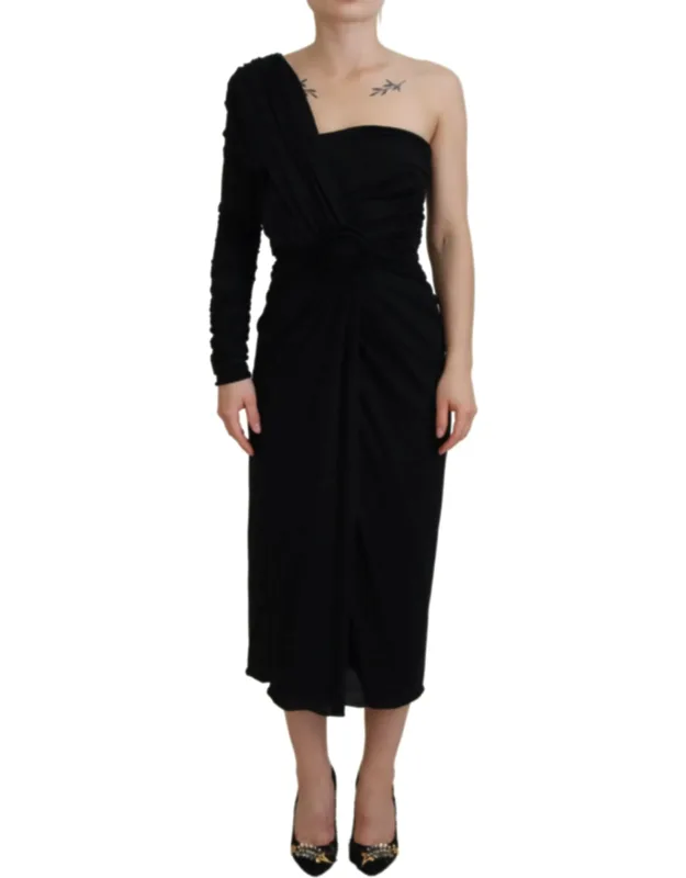 Wrap Sheath One Shoulder Wool Dress