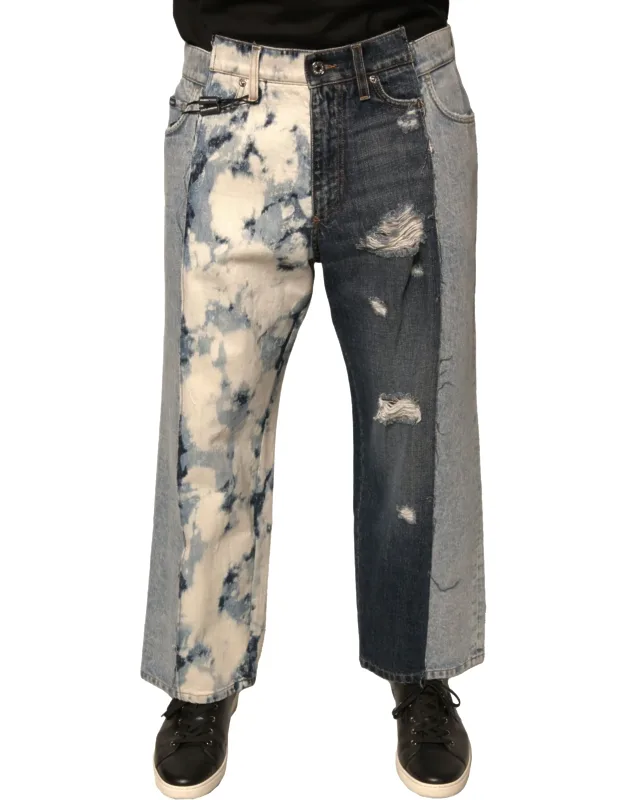Multicolor Patchwork Cotton Straight Denim Jeans