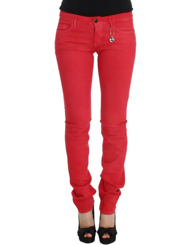 Red Cotton Blend Super Slim Fit Jeans