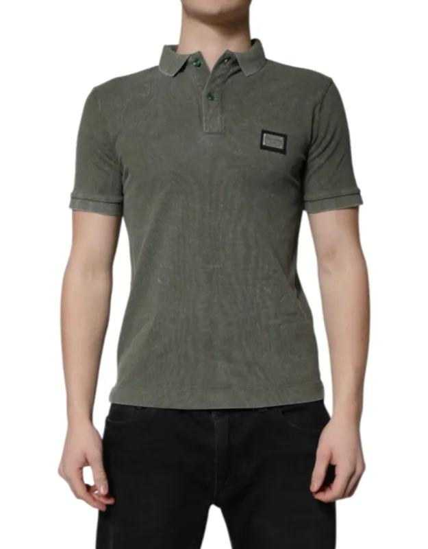 Army Green Logo Plaque Cotton Polo Shirt
