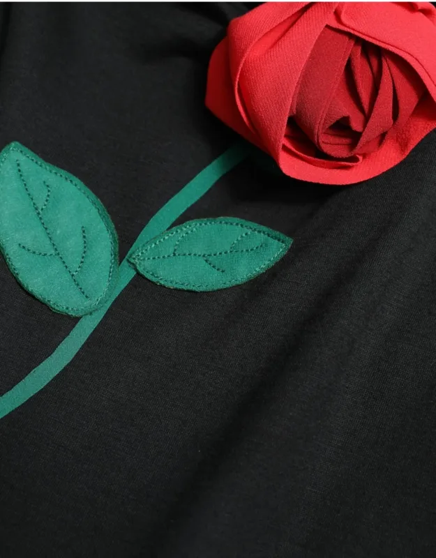 Wool Sleeveless Rose Applique Dress