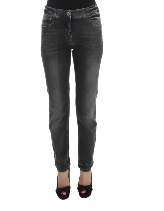 Gray Wash Cotton Blend Stretch Jeans