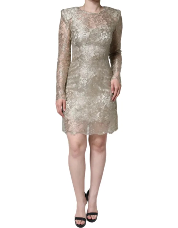Gold Floral Lace A-line Sheath Mini Dress