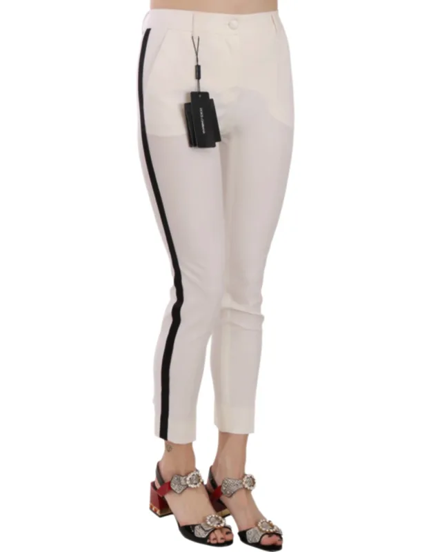 White Side Stripe Cropped Skinny Pants