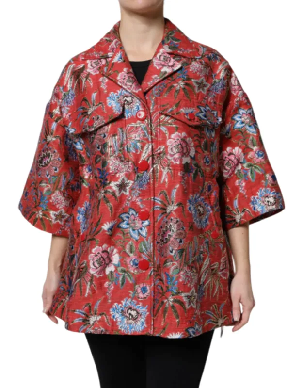 Floral Jacquard Button Down Coat