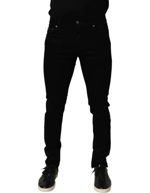 Dolce & Gabbana Black Cotton Stretch Slim Fit Denim Jeans - Tailored Fit, Button And Zipper Closure