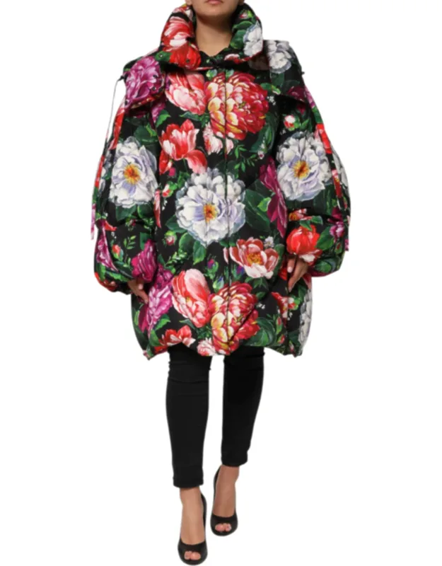 Multicolor Floral Hooded Puffer Coat