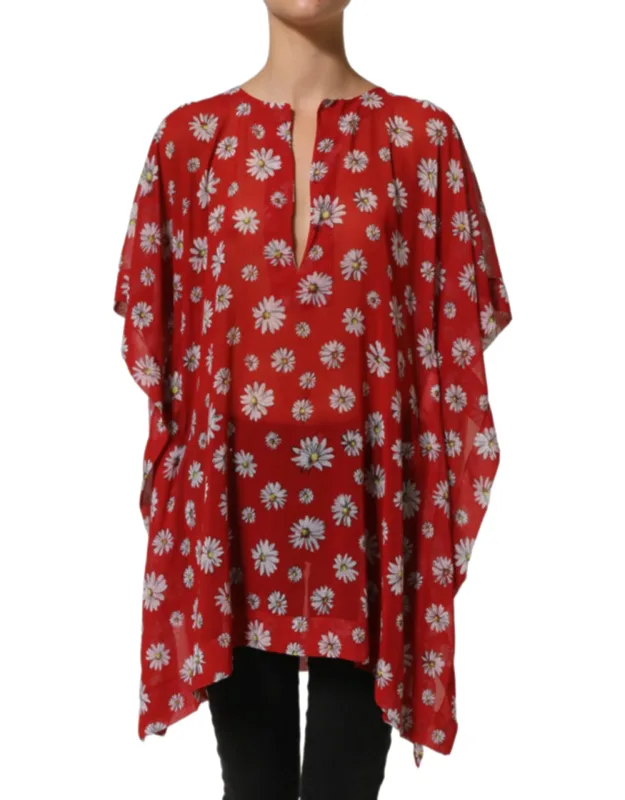 Floral V-neck Polyester Kaftan Blouse