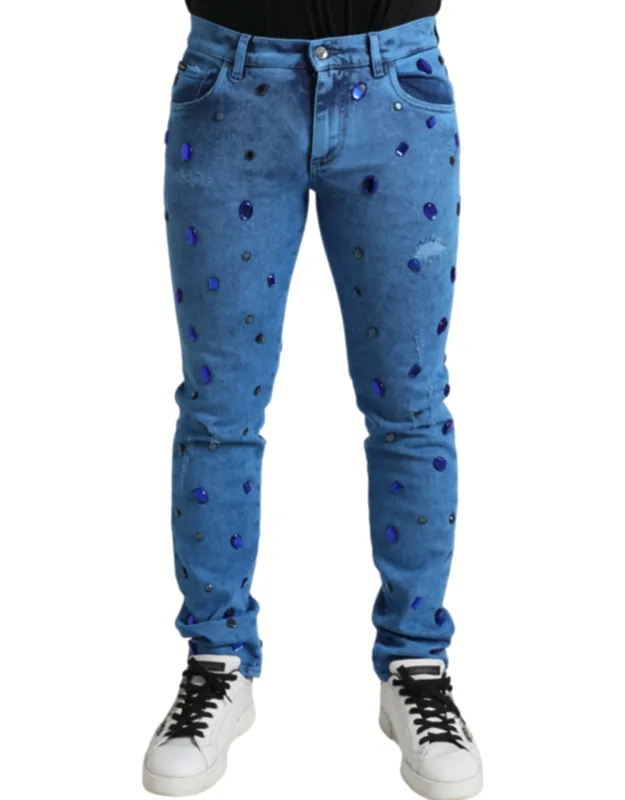 Crystal Embellished Skinny Denim Jeans