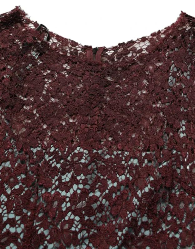 Multicolor Floral Lace Taffeta Pleated Midi Dress