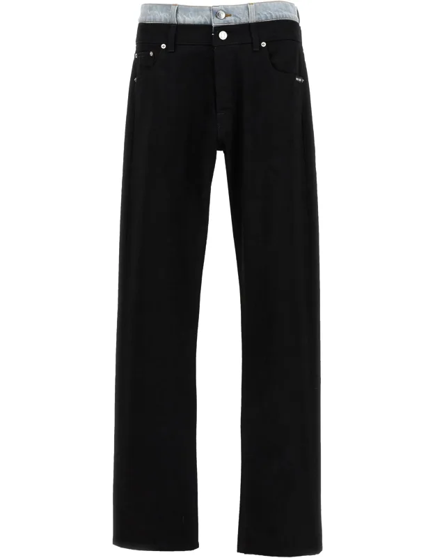 Black Cotton Straight-leg Jeans