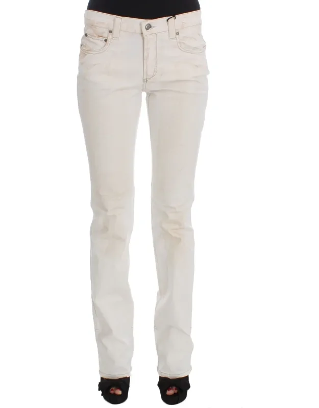 White Cotton Slim Fit Bootcut Jeans