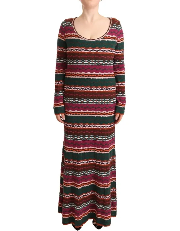 Multicolor Stripe Wool Knitted Maxi Sheath Dress