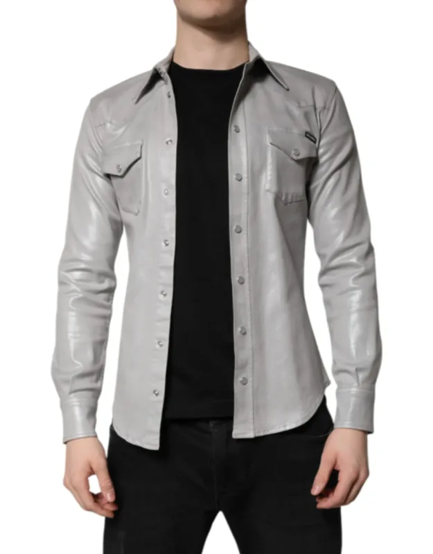 Metallic Cotton Button Down Shirt