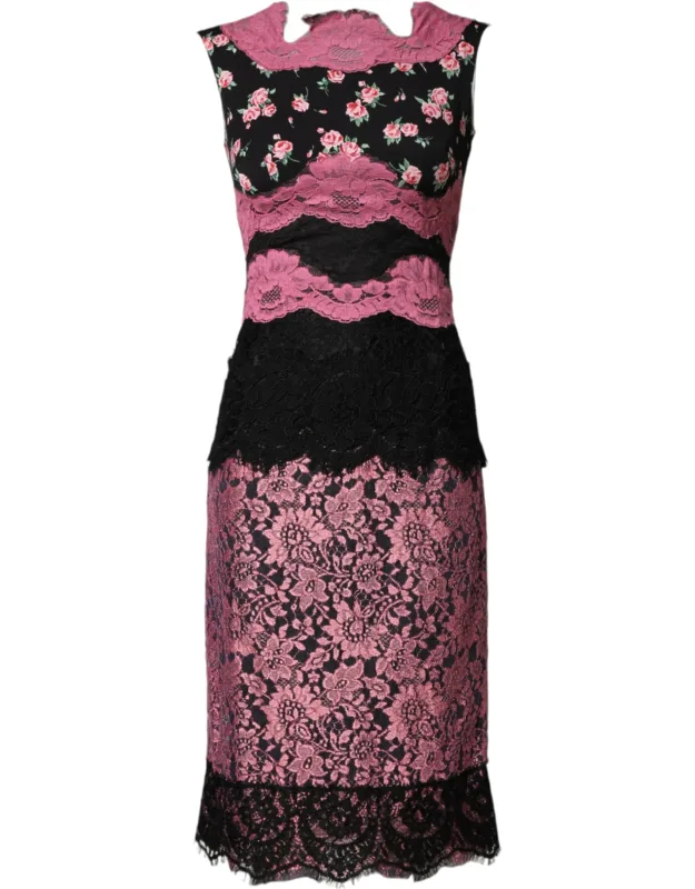 Floral Lace Silk Sheath Dress