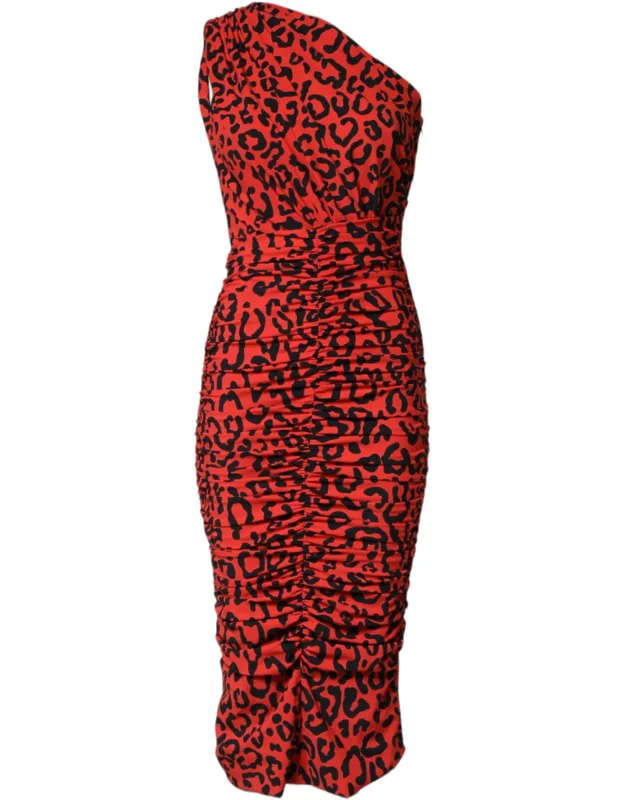 Leopard Print Nylon Sheath Midi Dress