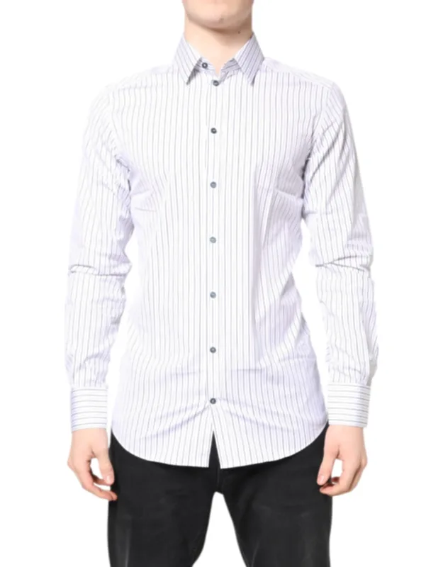 White Stripes Gold Cotton Formal Shirt