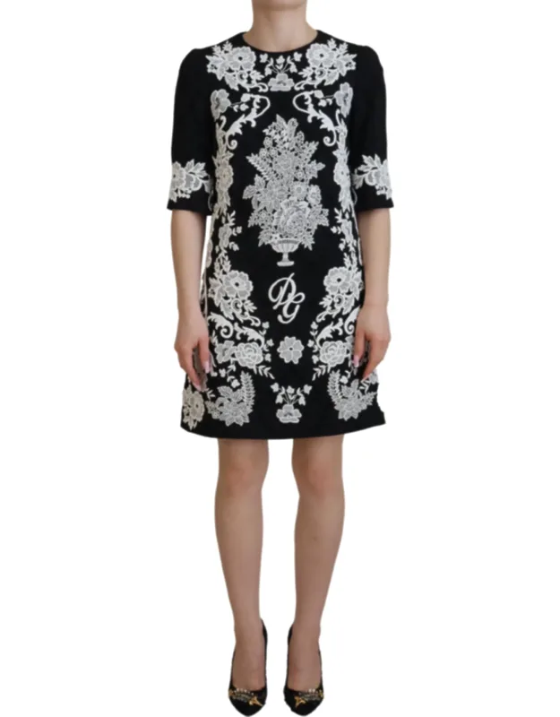 Lace Trim Half Sleeve A-line Dress