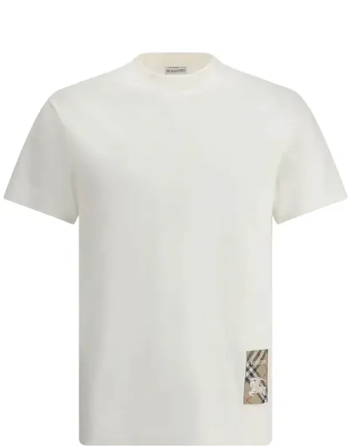 Burberry White Cotton T-shirt With Ribbed Crew Neck And Iconic Equestrian Knight Logo