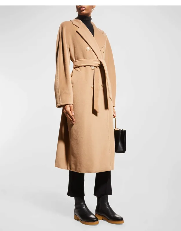 Double-breasted Coat With Notched Lapel And Hip Slip Pockets