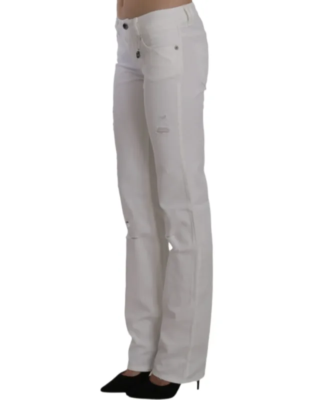 White Cotton Slim Fit Straight Jeans