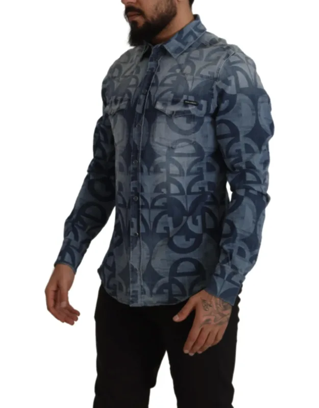 Denim Stretch Logo Casual Slim Shirt