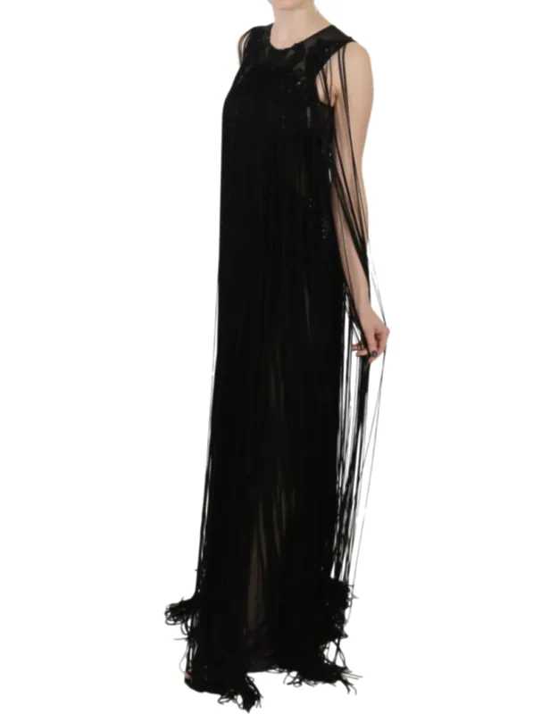 Silk Beaded Sequined Sheer Dress