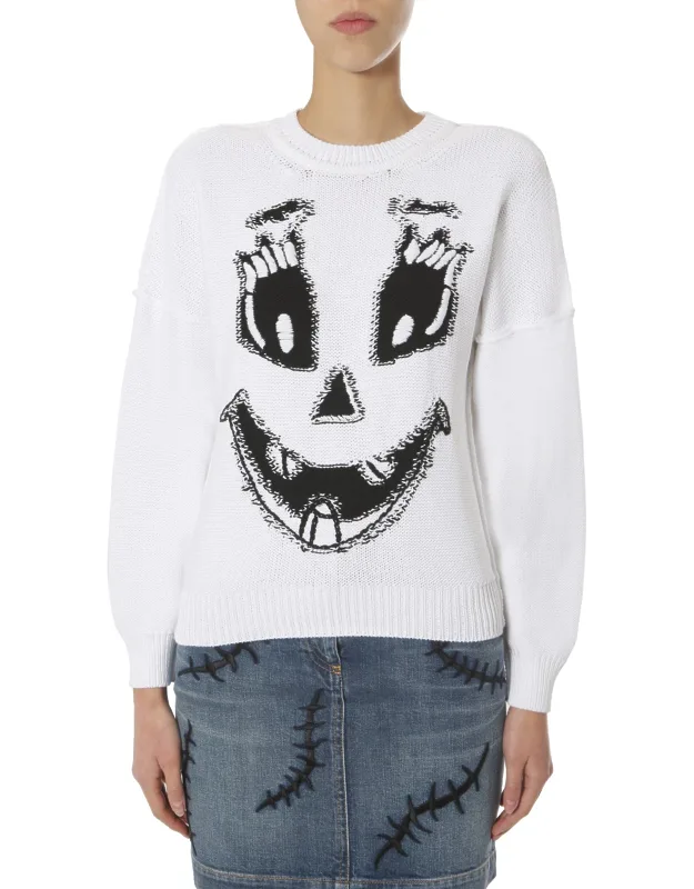 Moschino Crew Neck Sweater Round Neck Regular Fit 100% Cotton Made In Italy