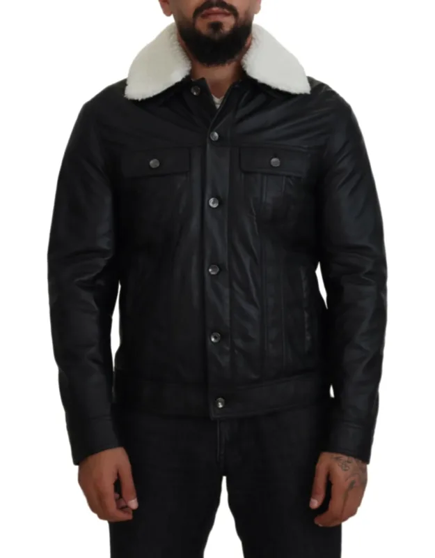 Lamb Leather Collared Coat