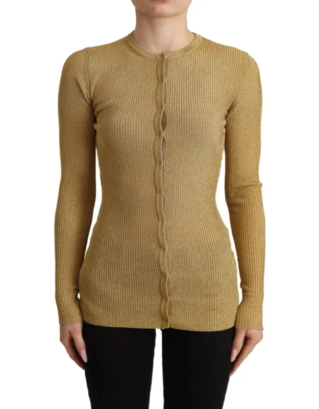 Gold Viscose Blend Button Cardigan Sweater