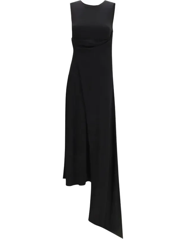 Ami Paris Black Viscose Dress With Lavallire Collar And Side Scarf
