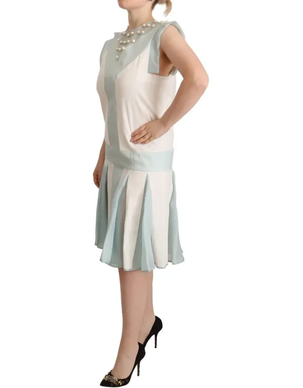 Multicolor Faux Pearl Sleeveless Shift Midi Dress