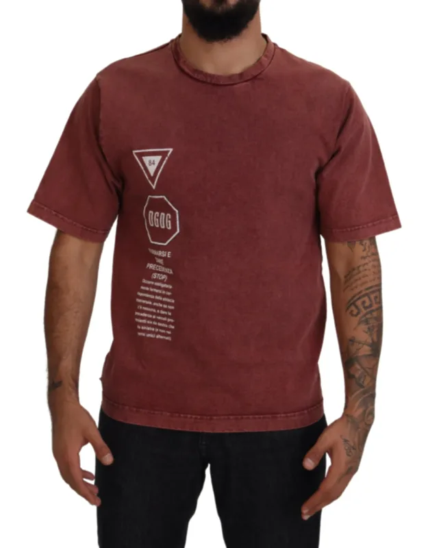 Maroon Print Round Neck Short Sleeve T-shirt