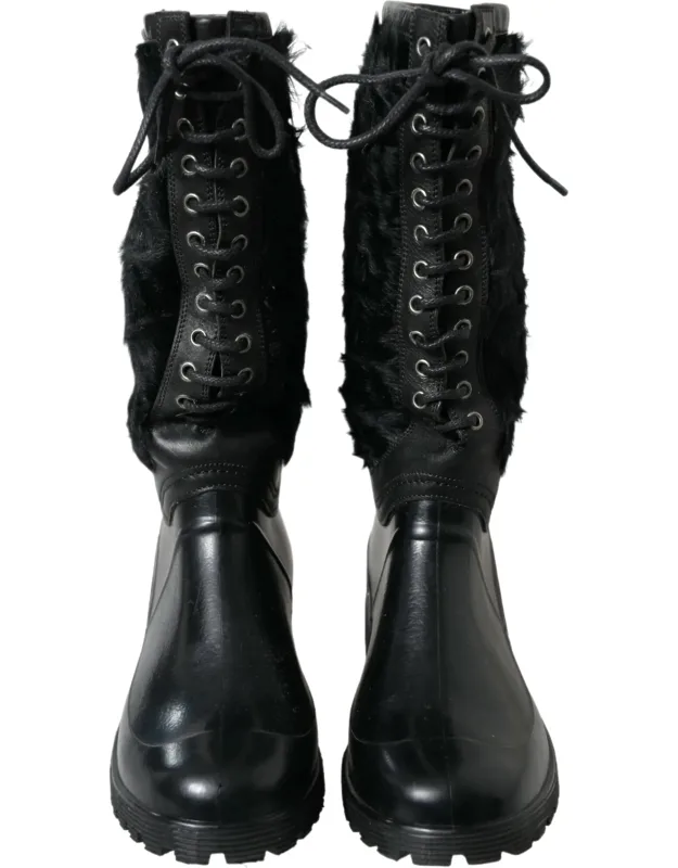 Rubber Lace Up Shearling Rain Boots