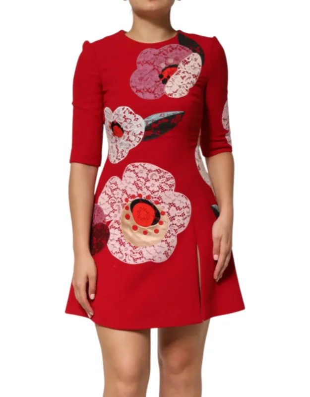 Lace Floral Applique A-line Mini Dress