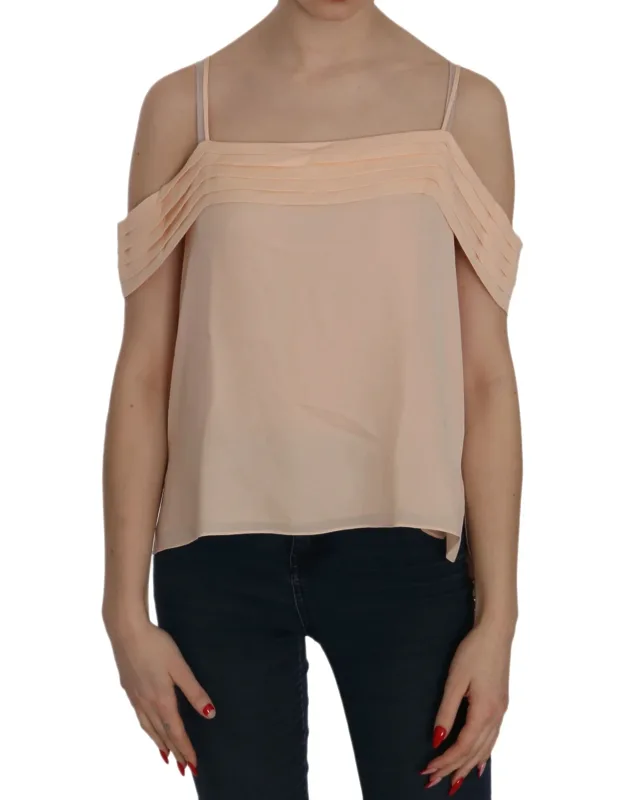 Off Shoulder Strap Square Neck Top Blouse Silk