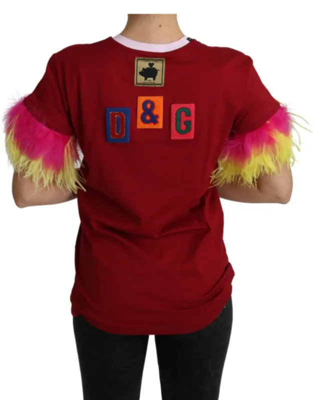 Pig Print Feather Sleeve T-shirt Top Cotton
